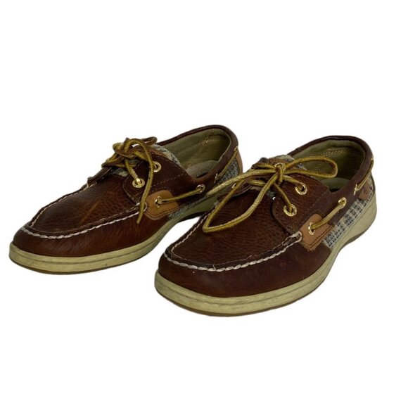 Sperry Topsider Leather Angelfish Boat Shoes Brown Animal Print‎ Size 7.5 Flats - Picture 3 of 10